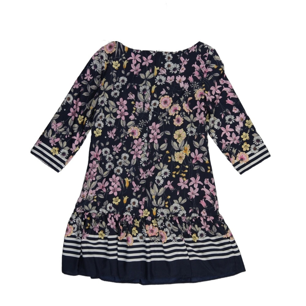 New Eliza J Floral Dress Women's Size 10 Navy Blue 3/4 Sleeve Ruffle Hem - Picture 2 of 7